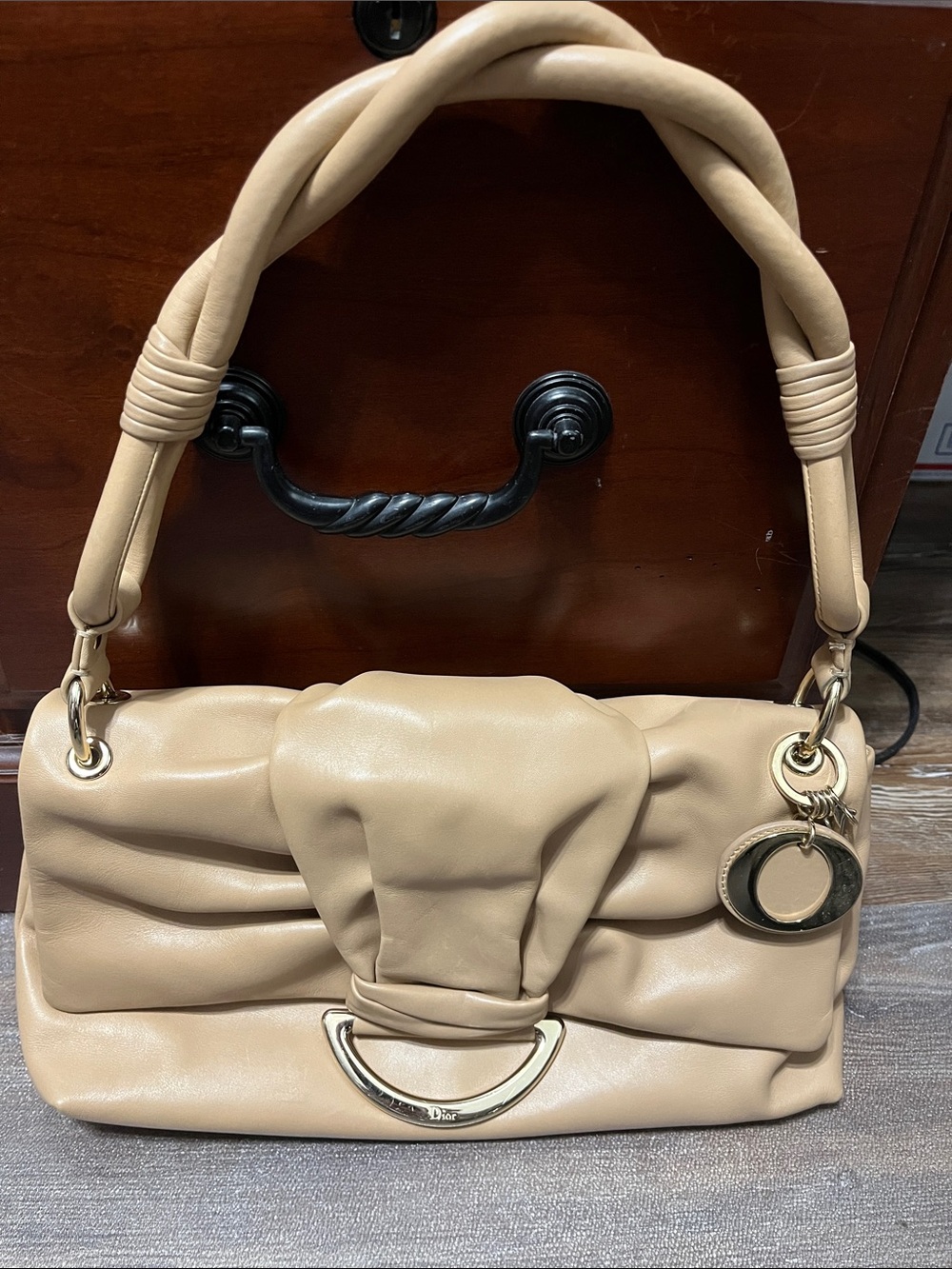 Authentic Dior Demi Lune Leather Shoulder Bag with Twisted Handle